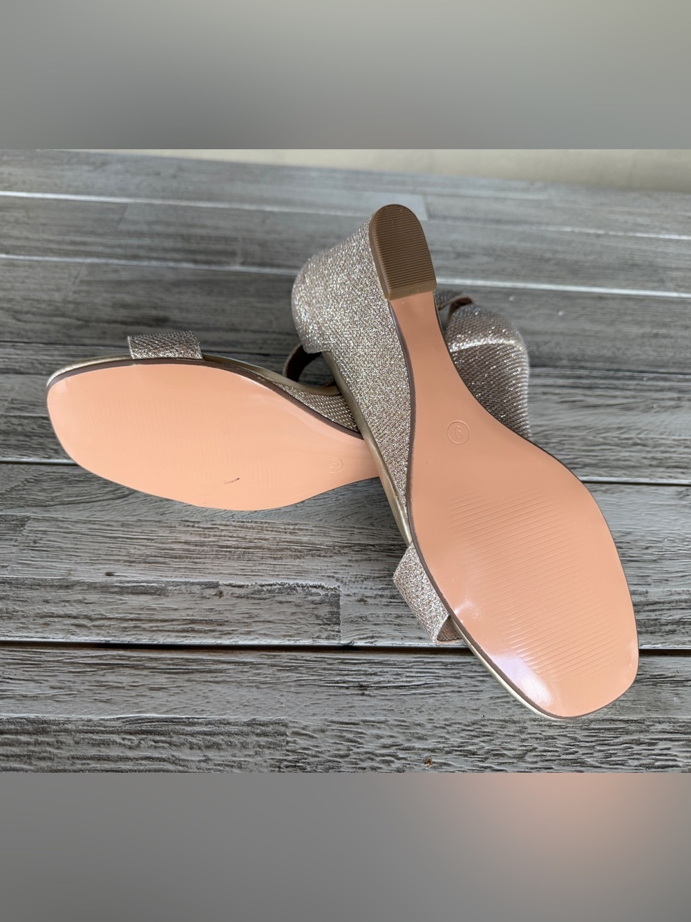 NWOT Didifu Champagne Gold Glitter Wedge Sandals Ankle Strap Wedding Prom Sz 9 - Picture 3 of 5